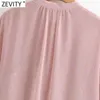 Zevity Women V Neck Lace Up Metal Dekoration Lös Chiffon Blus Kvinna Två Pieces Skjorta Chic Lantern Sleeve Blusas Tops LS9046 210603