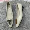 Brand Genuine Leather Pointed Toe Low-heeled Comfortable Women Shoes High Quality Office Ladies Large Size 34-43 Dress