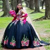 Vestidos de quinceañera Charro con apliques florales con cuentas, ropa de 16 cumpleaños, bata mexicana negra, vestidos de fiesta de princesa para mujer