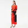 Women's Two Piece Pants Women's 2022 Spring/Summer Miyake Pleated Chinese Style Suit Aesthetic Clothes Straight Trousers Red Top Pant