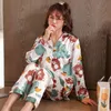 Silk Pyjamas satt för kvinnor Märke Luxury Pajamas PJS Vår Höst Mujer Pijama SleepWear Femme Långärmad Nightwear Set 2pcs x0526