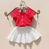 여자 블라우스 여름 어린이 의류 십대 학교 탑스 코튼 단단한 빨간 셔츠 옷 12 년 동안 귀여운 아이 블라우스 210622