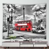 Tapestries Retro London Building Tapestry Red Telephone Booth Big Ben Black White Style Wall Hanging Home Bedroom Blanket