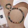 Halskette Ohrringe Set 3 mm Naturstein -Perlenarmband Wasser mit Bronzeblütenring Schmuck Stre22