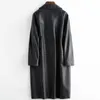 Lautaro black oversized leather trench coat for women raglan sleeve loose spring womens clothes Long soft faux leather coat 210916