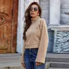 Khaki Fleece Casual Krótki Kapturem Kobiety Faux Fur Bluza Top Jesień Zima Odwróć Kołnierz Zipper Z Długim Rękawem Swetry Mujer 210526