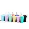 16OZ Double Layer Fashion Adults and Kids Straight Coffee Cup Mugs Tumblers Candy Colors Plastic Frosted Water Cups With Straw WLL885
