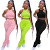 Female Ladies Tracksuits Joggers Sleeveless 2 Piece Stacked Legging Set With Crop Top