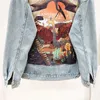 Kvinnors Jackor Harajuku Patch Cartoon Print Loose Hole Denim Jacka Höst Street Kvinnor Broderi Jean Washed Cowboy Coat Kvinna