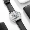 Avanadores de pulso Men039s Sport Watches Big Face Top Top Genuine Leather Watch Watch Man Clock Fashion Cronograph Wristwatch Silver WAC6833000