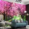 Personalizzato 3d Paesaggio Rivestimento murale Carta da parati Foresta Parco Alberi rosa Fiore Mare Bellissimo scenario Interni Decorazioni per la casa Pittura Sfondi murali