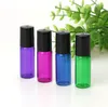 5 ml 1 / 6oz Amber Green Purple Blue Glass Roller On Flessen Essentiële olie Lege parfumfles met glas-roestvrij stalen rollenbal SN6312