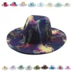 Femmes tie dye grand bord panama chapeaux hommes extérieur impression hip hop cowboy cowgirl 2021 fedora chapeau sombreros de mujer