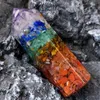 7 Chakra Star Gemstone Group Healing Crystal Quartz Energy Stone Hexagonal Point Array Statue Figurines with Obsidian Stand308A