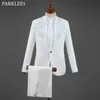 Witte herenpakken met broek Tuxedo Sequin Men Suits voor Wedding Stage Kostuum Homme Slim Fit Mens Suite Set Luxe Bruidegom Suit 210524