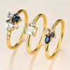 Fedi nuziali Carino femminile bianco blu anello di cristallo Set colore oro giallo per le donne sposa di lusso rotondo quadrato ovale fidanzamento237A