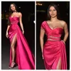 2021 Evening Dresses One Shoulder Arabic Prom Klänning Sexig High Split Formell Party Gown Custom Vestido de Fiesta