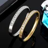 Golden Square Cube White Crystal Wrap Ladies Bracelet Women's Classic Design Stainless Steel Bracelet and Bangle Q0717