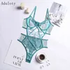 NXY 섹시한 세트 Aduloty 2021 꽃 레이스 수 놓은 underwire bodysuit 섹시한 란제리 여성의 메쉬 투명한 속옷 1127