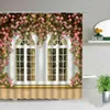 Blumen Frühling Landschaft Badezimmer Set Duschvorhang Straße Rot Rosa Blume Retro Design Garten Wanddekoration Hängende Vorhänge 211119