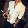 Стенд воротник Китайский стиль рубашки мужчины Slim Fit Корея одежда половина рукава летний дизайнер клуб Camisa Masculina 210626
