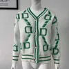 Cardigan dla kobiet Green Paski Różowy Knit Button Lady Cardigans Swetry V-Neck Loose Casual Zimowy Płaszcz Dzianiny Moda 211109