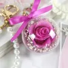 DHL Wieczny Kwiat Brelok Czysta Akrylowa Kula Przezroczysta Kula 5 CM Rose Key Ring Valentines Gift Wedding Favors RRE12302