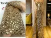 Luxo ouro formal vestidos de noite glitter lantejânias longas mangas sexy lado split split de mariée plus tamanho feito sob encomenda feitos mulheres sereia vestido de baile