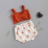 0-24m Lato Cute Baby Girl Ubrania Zestaw Niemowląt Born Brown Kniton Top Rainbow Sun Print Shorts Stroje 210515