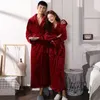 Flanel Kadınlar Cornes Kimono Hombre Sıcak Kalın Uzun Pijama Erkekler Bornoz Rahat Kış Boy Ev Giyim Ince Pijama 210524