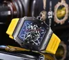 Nowy top luksusowe męskie zegarki kwarcowy chronograf szwajcarski męski zegarek na rękę Iced Out Hip Hop gumowy pasek Sport męski zegarek męskie zegarki