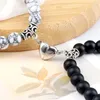 Beaded Strands 2Pcs/Set Heart-Shaped Magnet Couple Bracelets Fashion Natural Stone Lava Tiger Eye Bead Braided Bracelet Yoga Friendship Jew