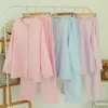 Pyjamas pour femmes 100% pur coton maison costume XL dentelle florale col en v Cardigan haut + bas longs 2 pièces 210924