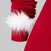 Robes Décontractées Femmes De Noël À Manches Longues Sexy Col En V Rouge Midi Swing Dress Blanc En Peluche Garniture Plissée Asymétrique Fête Santa Costume