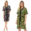 Summer Women Robes Clothes Zip-up Lounge Wear Sleep Dress Nightgown With Pocket Floral Pattern Loose Knee Length Home Nightdress 210924