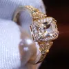 Wedding Rings For Women Cubic ZIrconia Square Stone Ring Luxury Gold Color Engagement Accessories