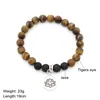Beaded Strands Pameng Tiger Eye Lava Bracelet For Men Women Lotus Pendant Bangle Meditation Mala Buddhist Prayer Healing Blance Yoga Jewelr