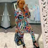Kvinnor Två Piece Sets Outfits Retro Tryck Striped Långärmad Toppskjorta Elastisk Midja Penna Byxor Sweatsit Set Dresy Damskie 210520