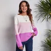 Damenpullover 2021 Internet Celebrity Hochkarätige Kontrastfarbe Großer gestreifter Off-Neck-Strickpullover Passende Kleidung