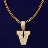 Singel Solid Letters Big Zircon Baguette Hängsmycke med kubansk kedja Mäns hip hop guldfärg halsband smycken