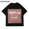 Hip Hop Tees Shirts Streetwear Bandana Paisley Pattern Patchwork Bomull Tshirts Mens harajuku Casual Short Sleeve Tops 210602