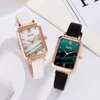 Gaiety Luxury Brand Orologi da donna Fashion Square Ladies Orologio al quarzo Bracciale Set quadrante verde Semplice maglia in oro rosa con gioielli Tendenza del nuovo prodotto