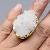 GuaiGuai Jewelry Natural Clear Quartz Druzy rough Cluster dom Shape Gold color Electroplated Ring Adjustable9737335