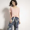 Summer Pajamas Set Women Comfortable Cotton Viscose Contrasting Color Short Sleeve Tops with Long Trousers Ladies Pj 210830