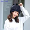 Beata Chen femme hiver chapeau tricot laine fil Double couche chaud Net gaze cheveux jeunesse Joker casquette bonnet/crâne casquettes Oliv22