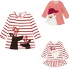 Kerstmis Baby Meisjes Jurk Peuter Meisje Gestreepte Prinses Jurken Herten Santa Claus Xmas Kinderkostuum 3 Designs Optionele DW4351