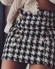 Jupes Vintage Houndstooth Print Mini jupe Femme 2021 Spring Automne Fashion Button Poche décorative Sexy Slim Sac Hip