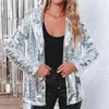 Vrouwen Elegant Glitter Pailletten Glanzende Jas Herfst Winter Mode Turn-down Kraag Tops Office Lady Casual Vest Met Lange Mouwen 220122