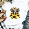Kvinnors T-skjortor Kvinnor Lady Sunflower Floral Målning Casual 90-talet Tryck tryck T-shirt Kvinna Tee Womens Shirt Clothes Top Graphic T-shirt