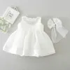 Detaliczna Dziewczynka Suknie Ślubne Bow Urodziny Dress Puffy Party Sundress Odzież 0-2t 8022BB 210610